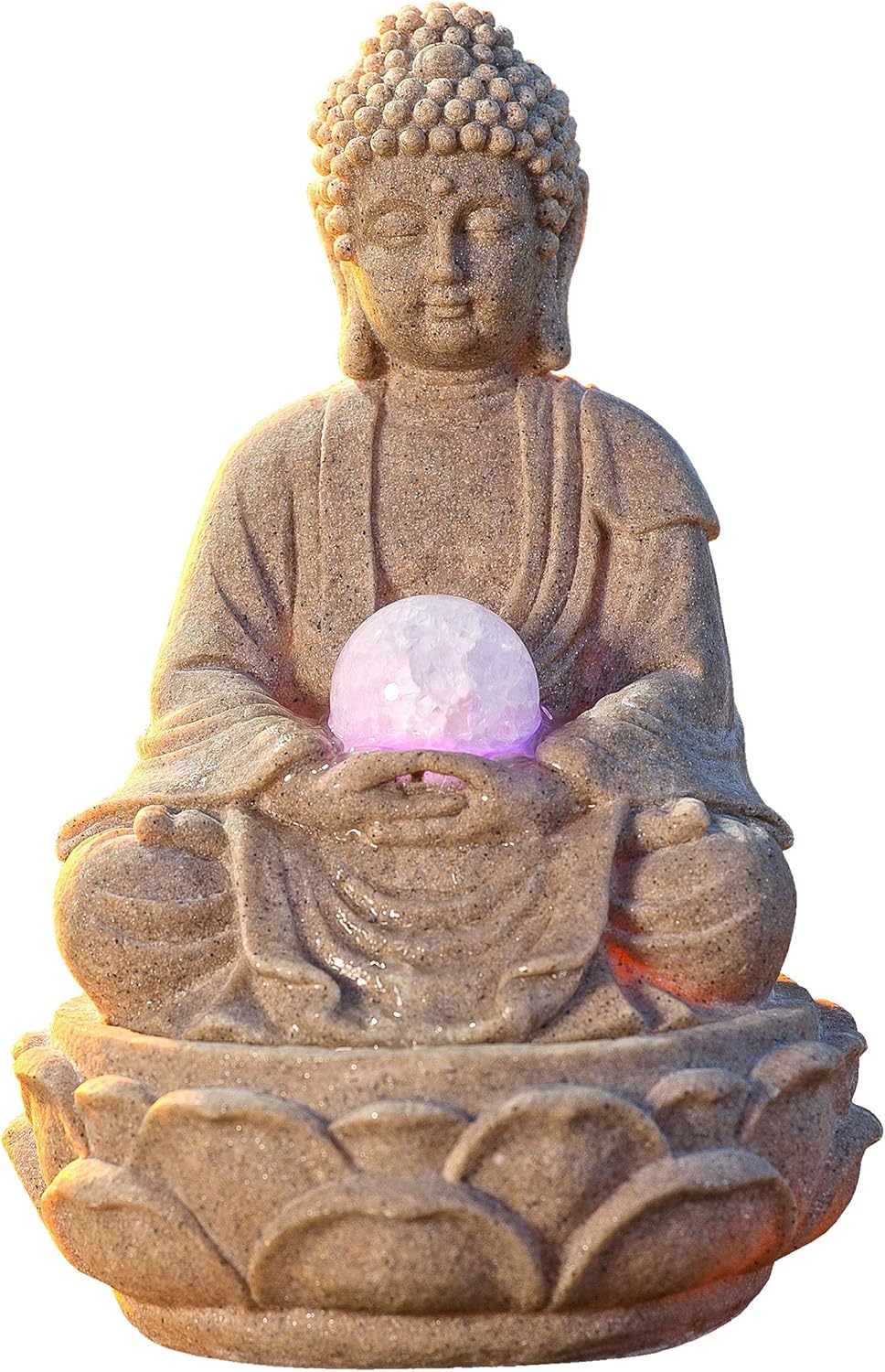 Zimmerbrunnen Buddha "Lotus" mit LED Kugel, Höhe 30 cm