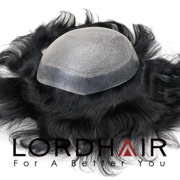 Lordhair Knotenlos Toupet für Männer, Haut Eben Injiziert Mensch Haar System, Basisgrösse 8x10 Zoll