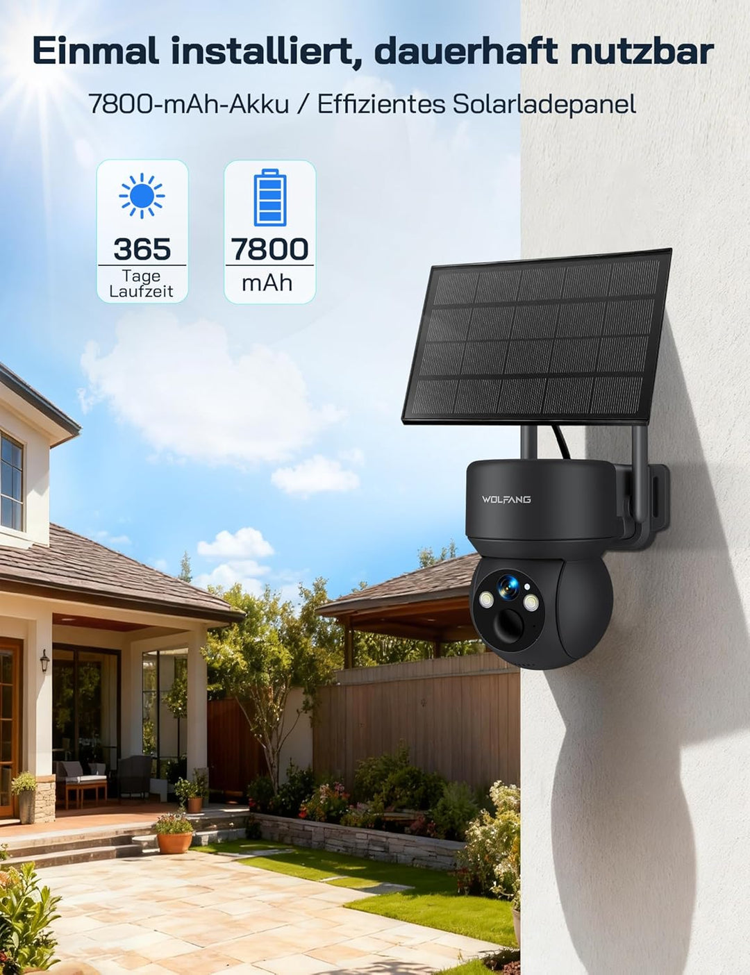 WOLFANG Wildkamera 4G LTE Mobilfunkkamera Solarbetrieben mit 2,5K View Live Video, Pan 355° Neigung