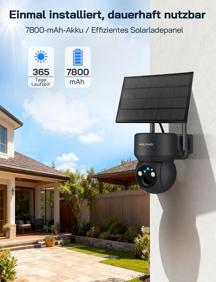 WOLFANG Wildkamera 4G LTE Mobilfunkkamera Solarbetrieben mit 2,5K View Live Video, Pan 355° Neigung