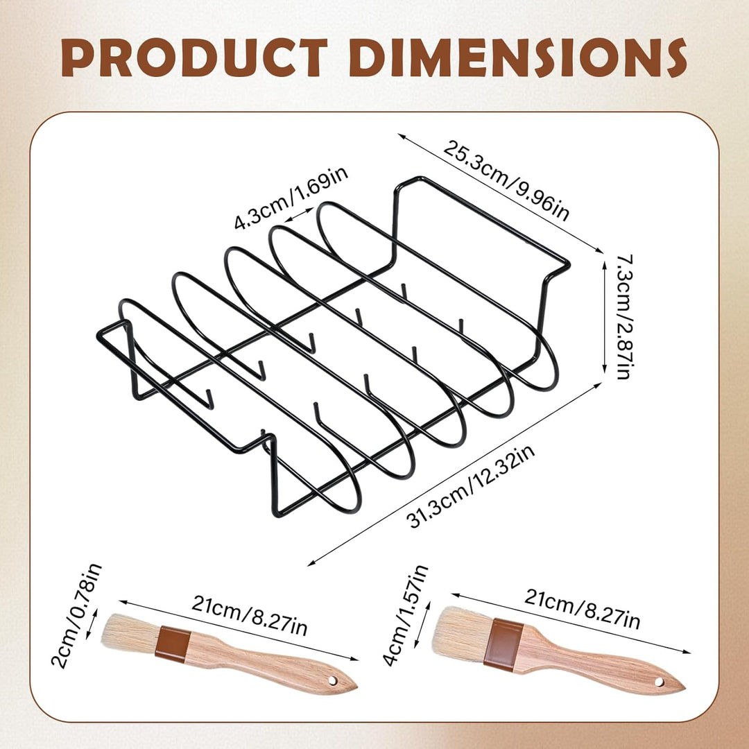 Grill Rib Stand, BBQ Rib Rack mit 2 Pinseln, Spare Ribs Halter für Gas- und Holzkohlegrills, Braten