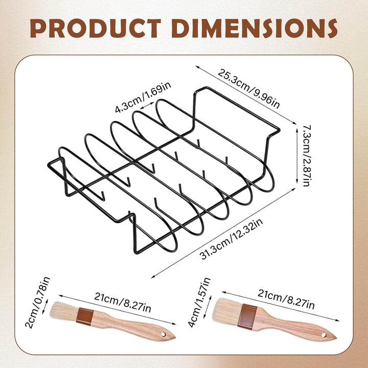 Grill Rib Stand, BBQ Rib Rack mit 2 Pinseln, Spare Ribs Halter für Gas- und Holzkohlegrills, Braten
