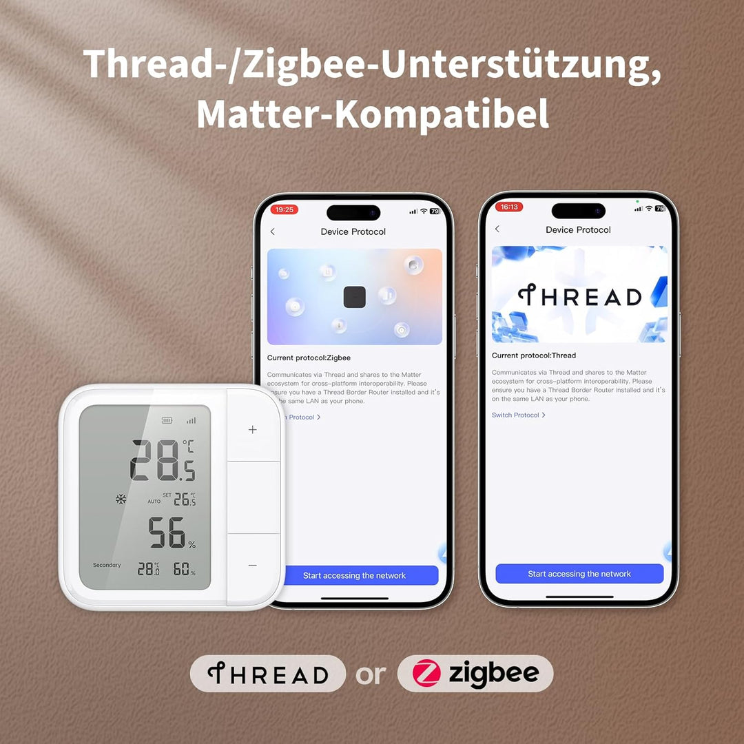 Aqara Thread/Zigbee Raumthermostat W100, Temperatur & Luftfeuchtigkeit Überwachung, Wireless, Fernst