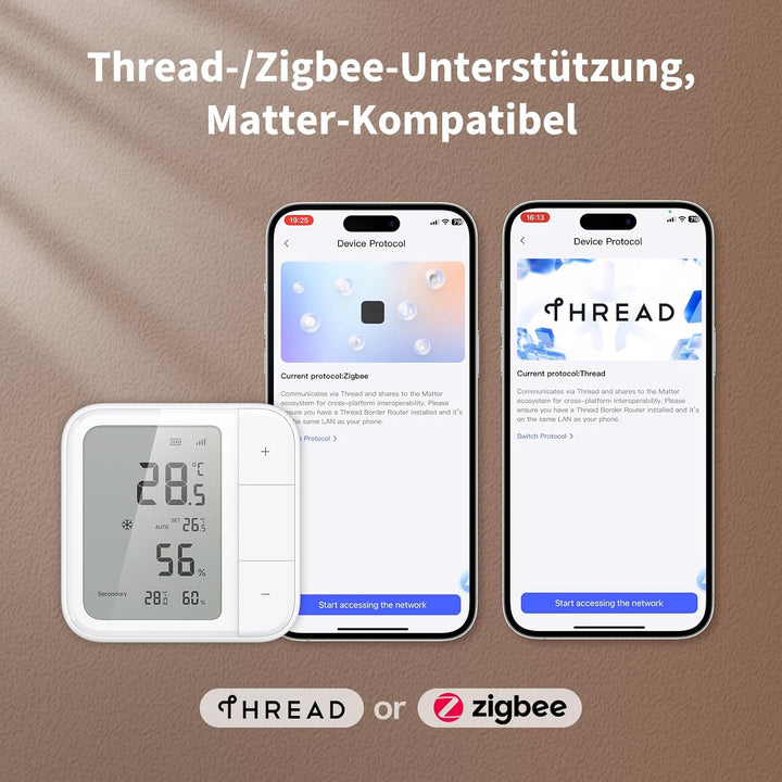 Aqara Thread/Zigbee Raumthermostat W100, Temperatur & Luftfeuchtigkeit Überwachung, Wireless, Fernst