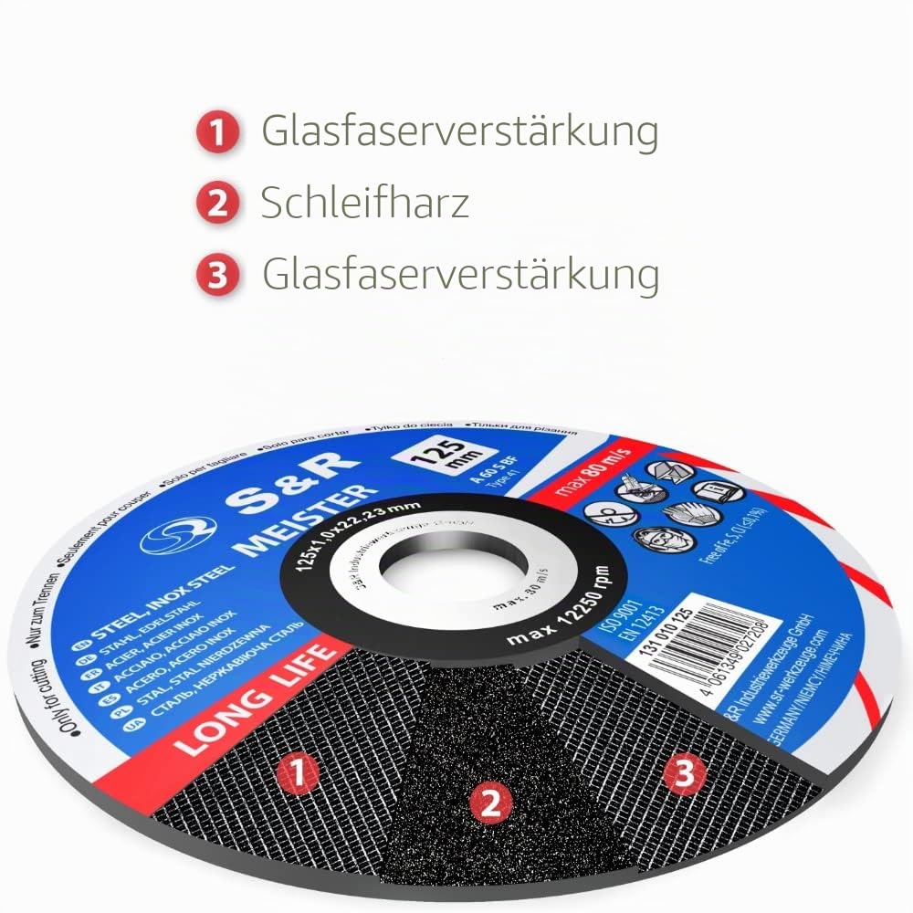 S&R Trennscheibe für Metall, Stahl 230 x 2,0 x 22,23 mm A30 S-BF, Set 1 Stück, Hochleistungs-Elektro