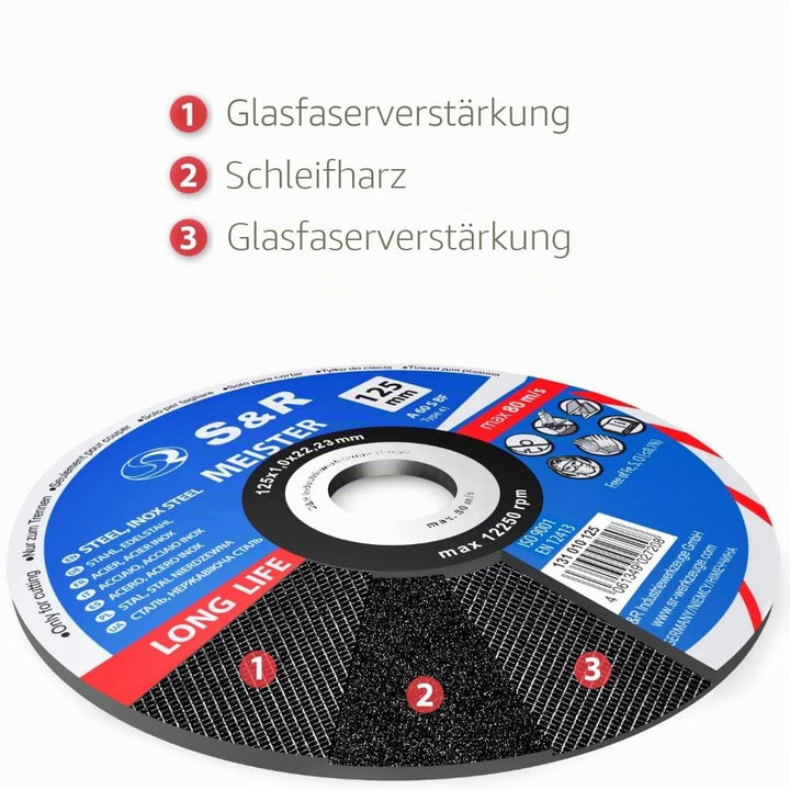 S&R Trennscheibe für Metall, Stahl 230 x 2,0 x 22,23 mm A30 S-BF, Set 1 Stück, Hochleistungs-Elektro