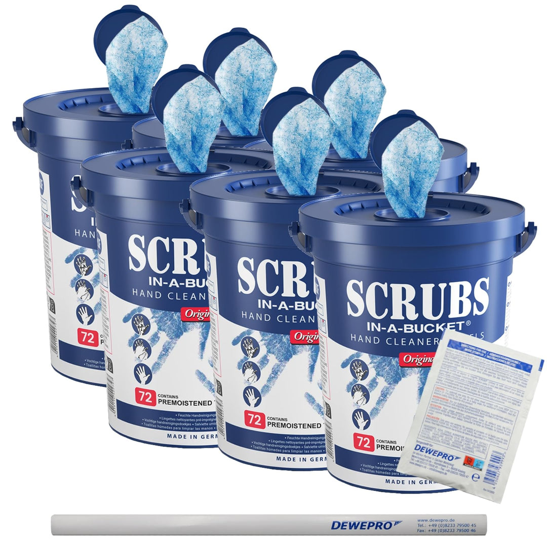 6 Eimer SCRUBS in a Bucket - 72 St. pro Eimer getränkte Handreinigungstücher, inkl. 6 St. DEWEPRO® B