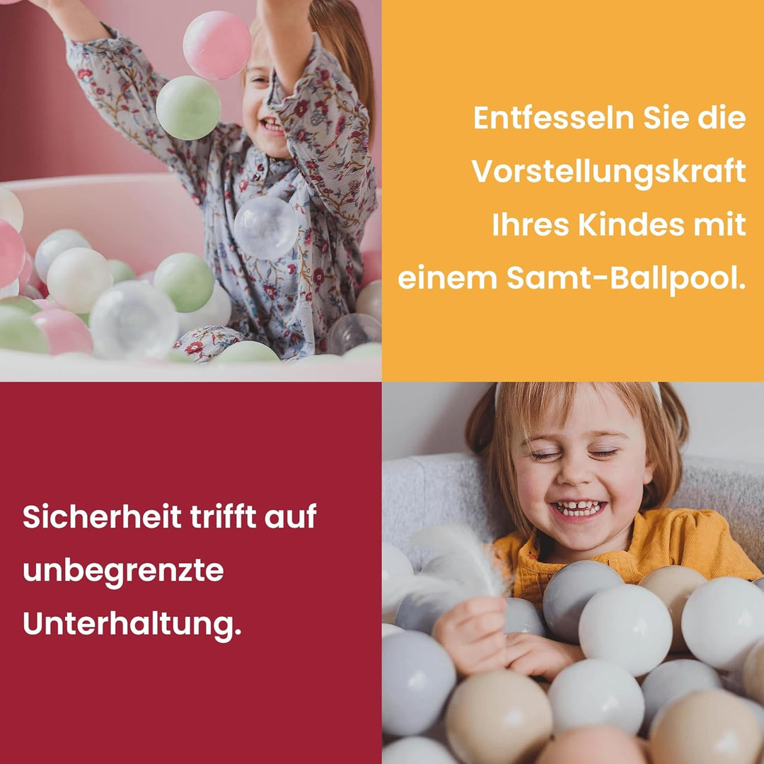 MEOWBABY Bällebad Baby - Rund 90x30cm Baby Pool für Kinder mit 200 Bälle, Baumwolle, Hellrosa: Weiss