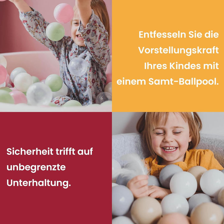 MEOWBABY Bällebad Baby - Rund 90x30cm Baby Pool für Kinder mit 200 Bälle, Baumwolle, Hellrosa: Weiss