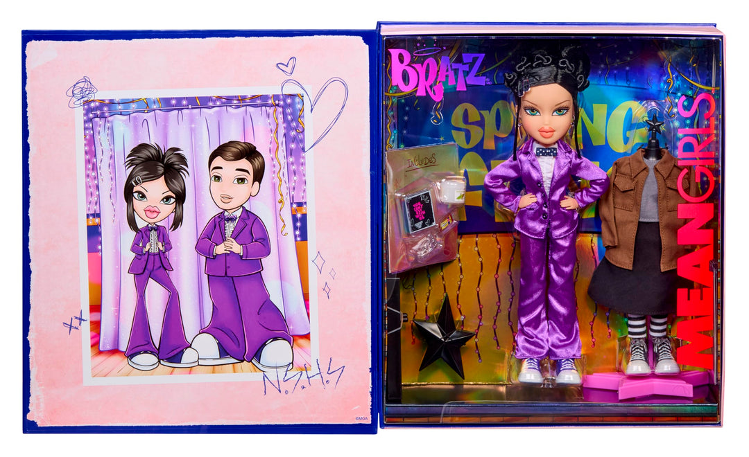 Bratz x Mean Girls Spring Fling Doll Janis – Modepuppe zum Sammeln mit 2 Outfits, Lila Smoking und v