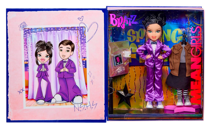 Bratz x Mean Girls Spring Fling Doll Janis – Modepuppe zum Sammeln mit 2 Outfits, Lila Smoking und v