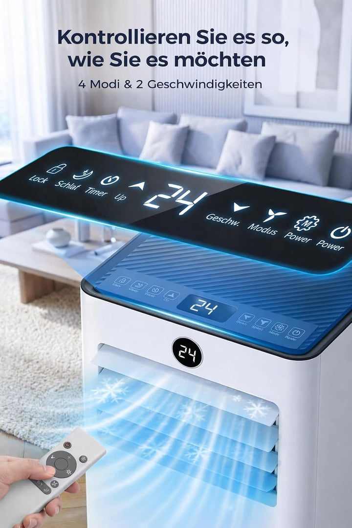 JUMMICO 9000 BTU tragbare Klimaanlage – Leiser 4-in-1-Gerät mit Kühlen, Lüften, Entfeuchten & Schlaf