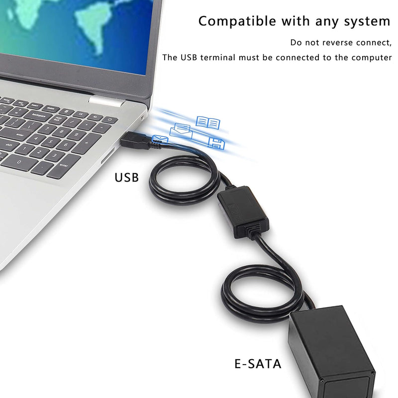 XMSJSIY USB zu eSATA Adapter Kabel 5Gbps USB 3.0 zu Power eSATA Konverter Kabel 5V für HDD/SSD/ODD L