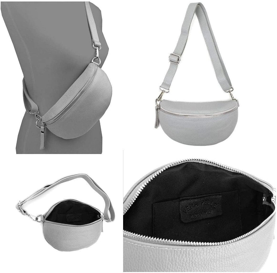 Made in Italy OBC Damen Set Gürteltasche + Schultergurt Leder Crossbody Hüfttasche Bauchtasche Umhän