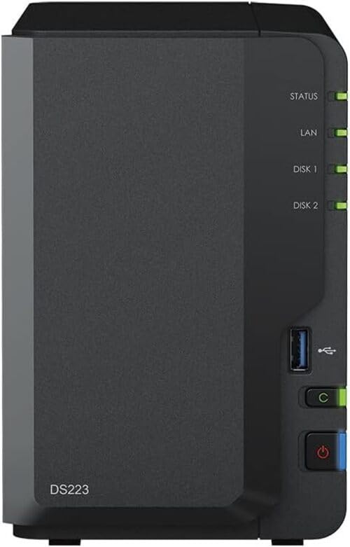 Synology DS223 2-Bay Diskstation NAS (Realtek RTD1619B Quad-Core 2GB Ram 1xRJ-45 1GbE LAN-Port) 24 T