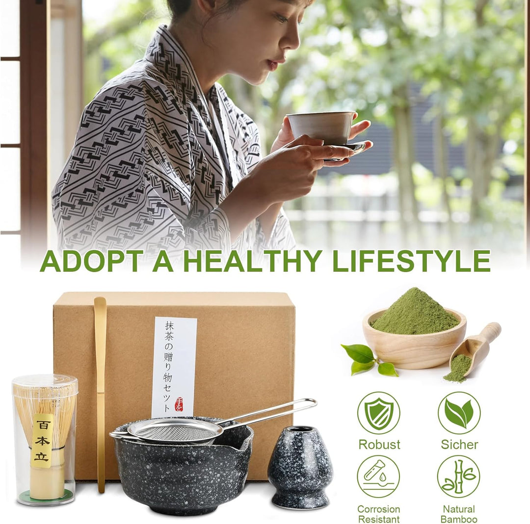 5 in 1 Matcha Set Japanisches Matcha Tee Set mit Matcha Besen, Matcha Schale mit Ausgiesser, Matcha