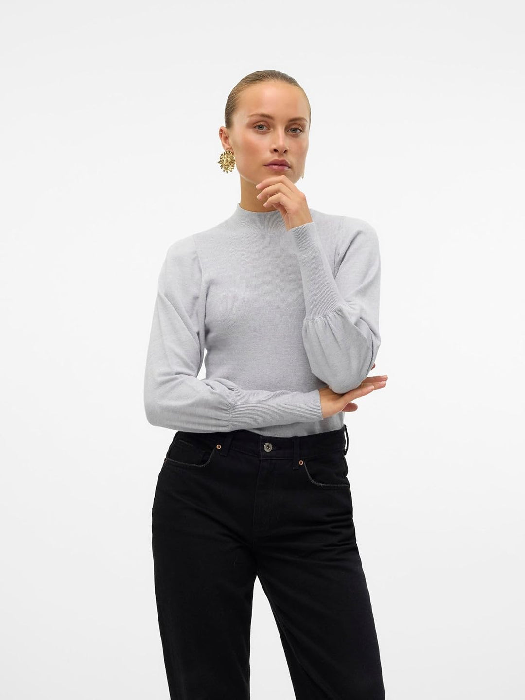 VERO MODA Female Strickpullover VMHOLLYKARISPUFF Strickpullover | Knitted Pullover S Light Grey Mela