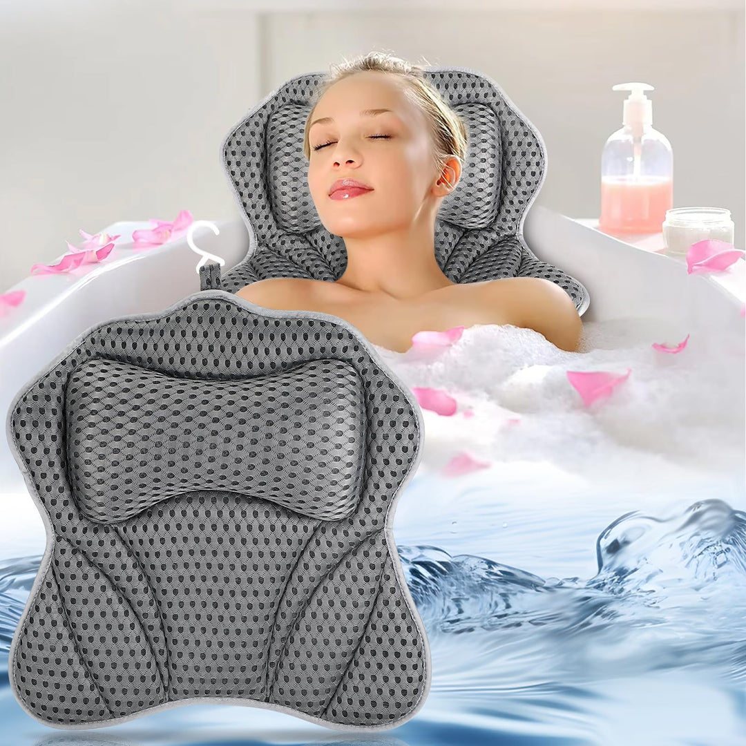 Zikenis Badewannenkissen mit 2 Starken Saugnäpfen, Badekissen für Badewanne mit 4D-Air-Mesh-Technolo