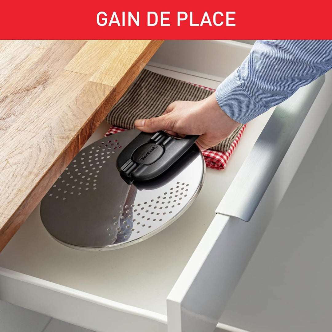 Tefal Ingenio Abtropfdeckel aus Edelstahl, einfache Aufbewahrung, Multidurchmesser, kompatibel mit I