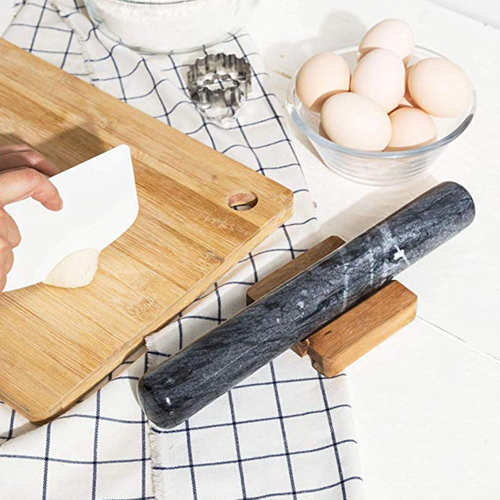 YINETTECH Marmor Nudelholz Französisch Poliert mit Holzhalter Set Teigrolle Backen Gebäck Pizza 12 Z