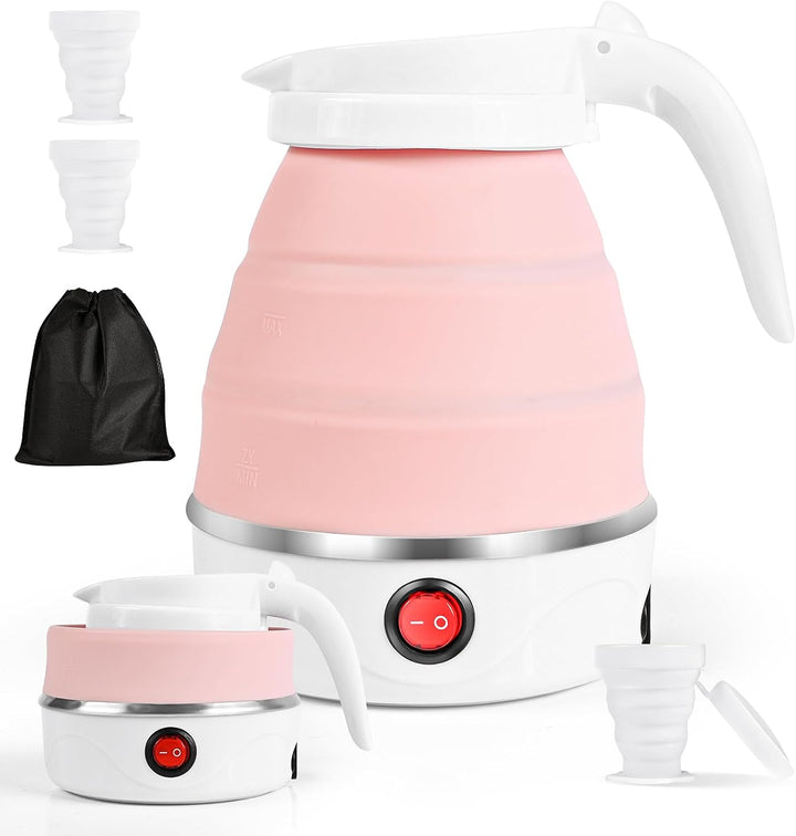 Faltbarer Wasserkocher, 600ml Wasserkessel Tragbarer Mini Reisewasserkocher, Faltbar Silikon Wasserk