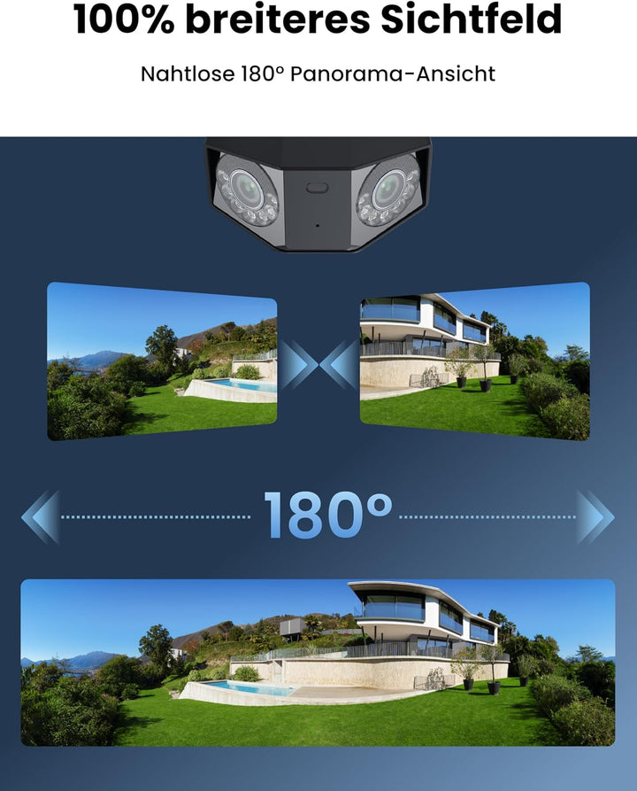Reolink 16MP Wi-Fi 6 Überwachungskamera Aussen WLAN mit 180° Panoramablick, Bewegungsspur, 30m Farbn