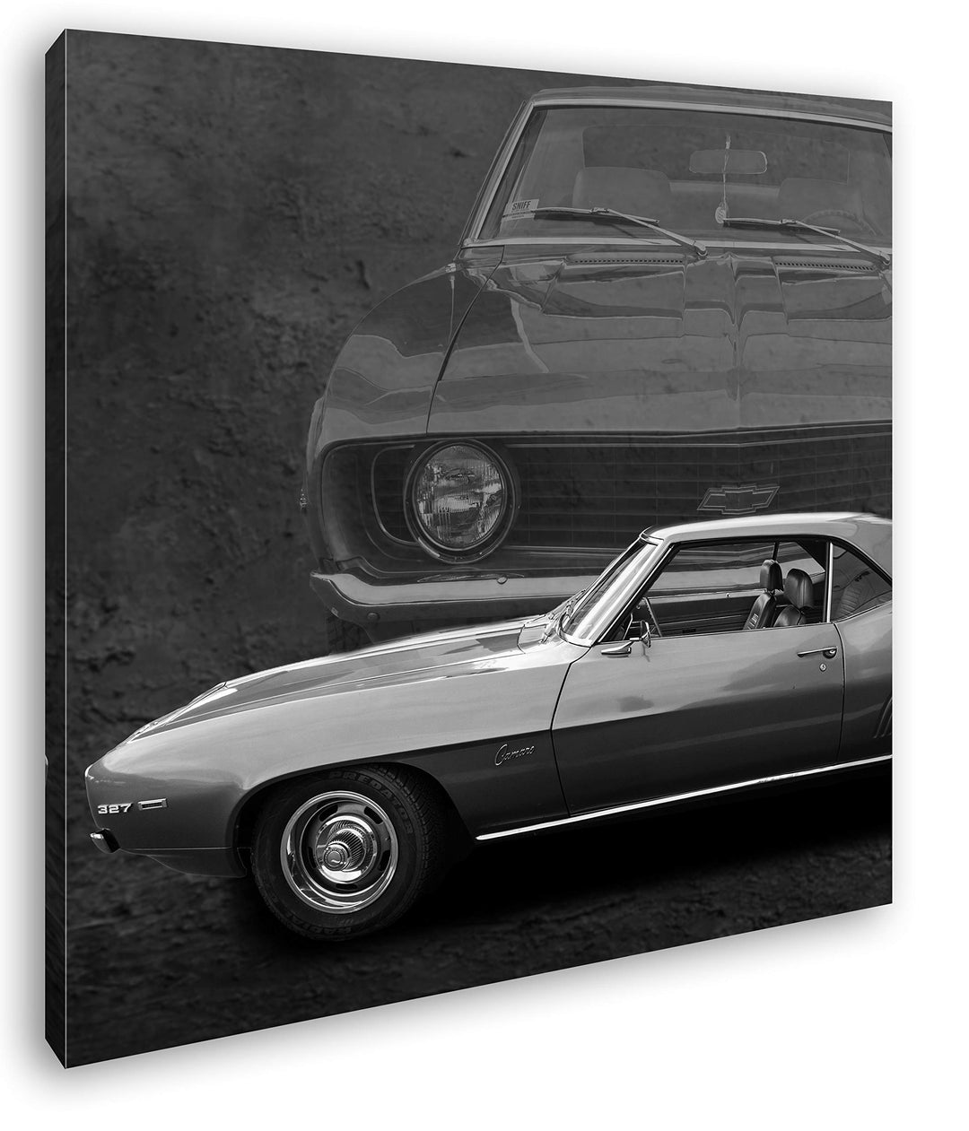 deyoli grüner Ford Chevy Format: 60x60 Effekt: Schwarz&Weiss als Leinwandbild, Motiv auf Echtholzrah