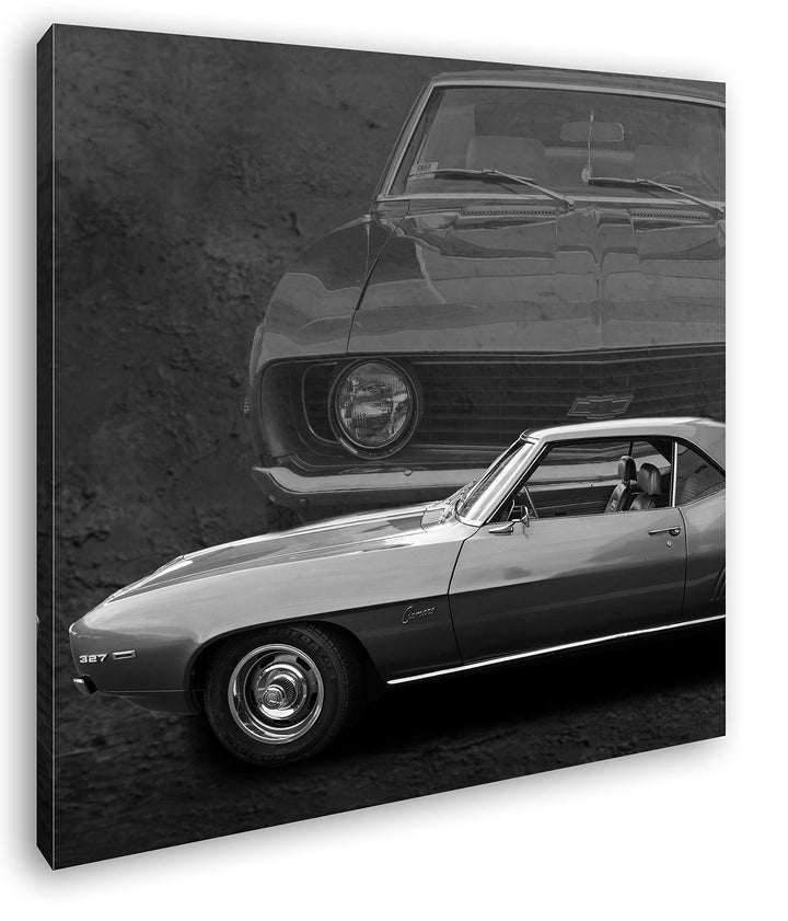 deyoli grüner Ford Chevy Format: 60x60 Effekt: Schwarz&Weiss als Leinwandbild, Motiv auf Echtholzrah