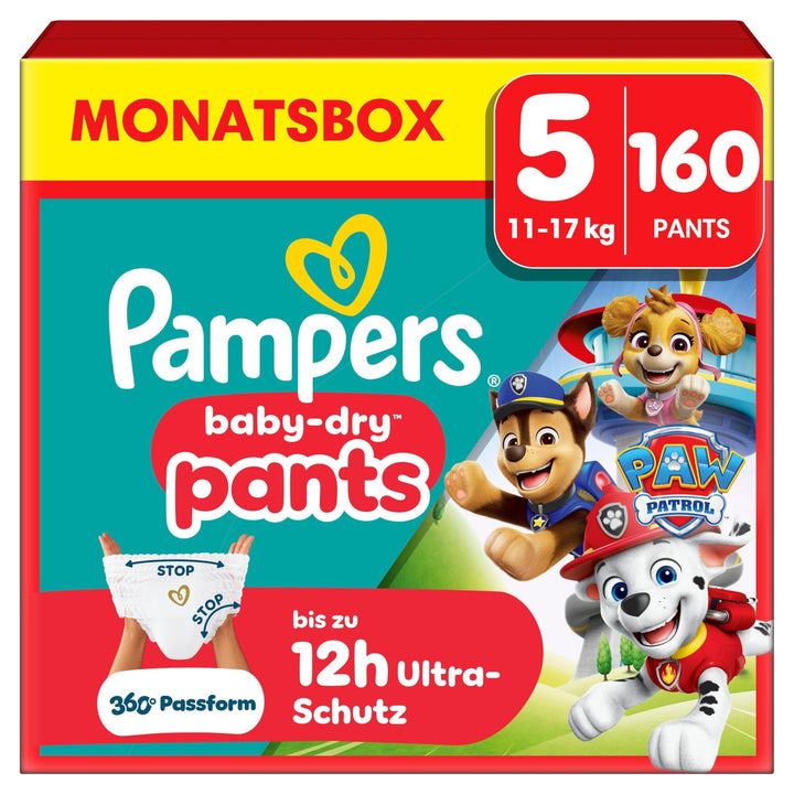 Pampers Baby-Dry Pants Paw Patrol Edition Grösse 5, 160 Windeln, 11kg-17kg, 360° Passform hilft, Aus