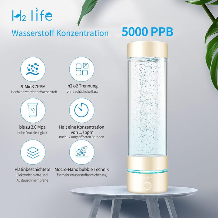 H2 Life Wasserstoff Wassergenerator, professionelle BPA freie Wasserstoff Wasserflasche Dual Modus t