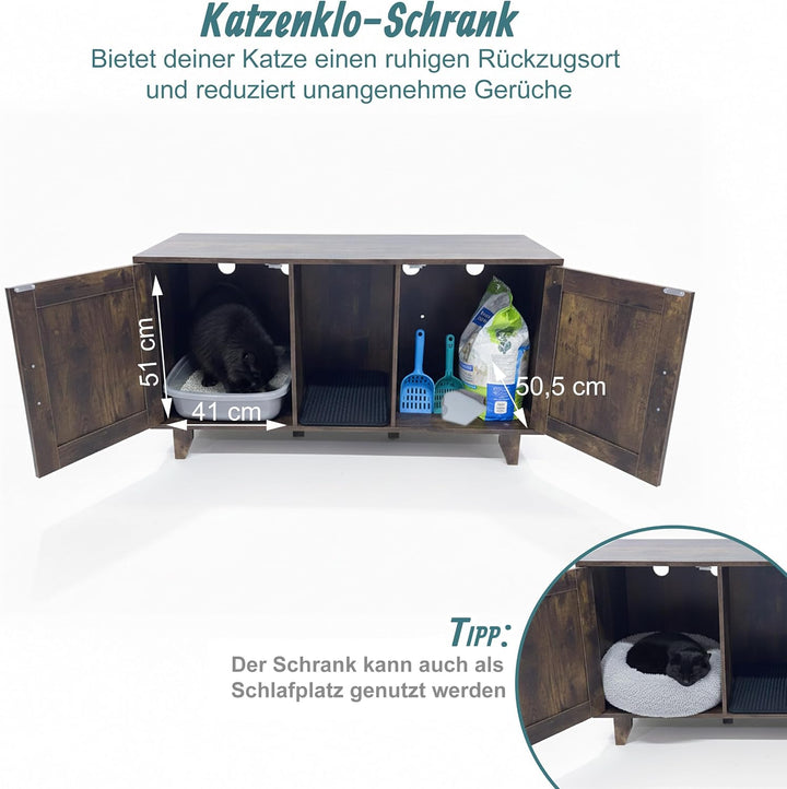 Relaxdays Katzenschrank für Katzentoilette, XXL, 2 Kammern, Katzenhaus mit Katzenklomatte, HBT 65x12