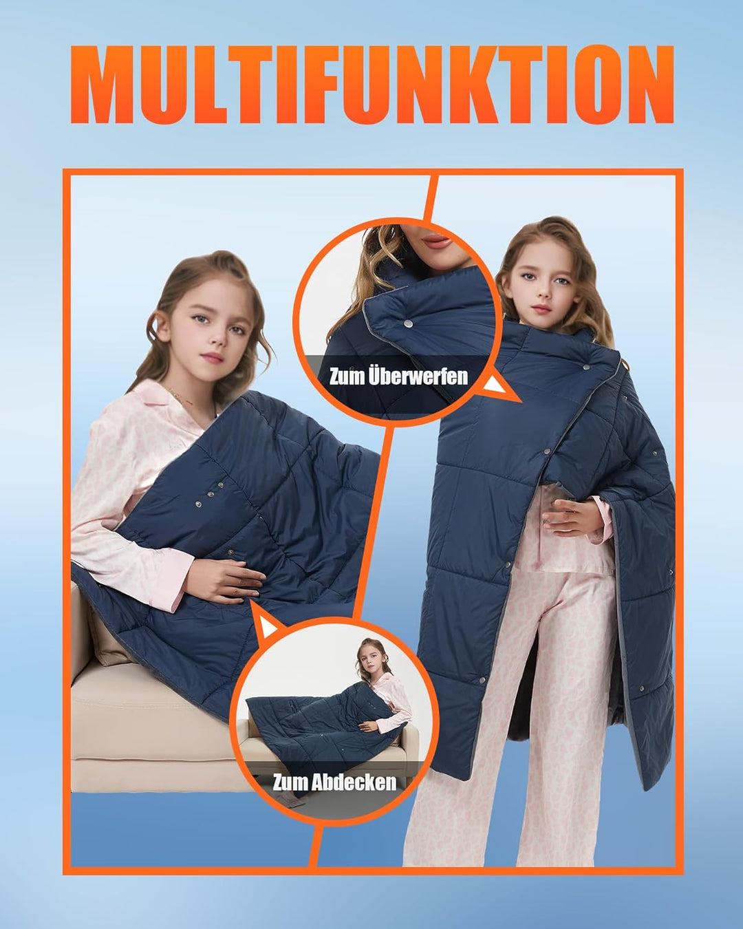 Kinder Heizdecke mit Akku Kabellos – 7,4V DC 10000mAh Tragbare Elektrische Wärmedecke mit 8 Heizzone