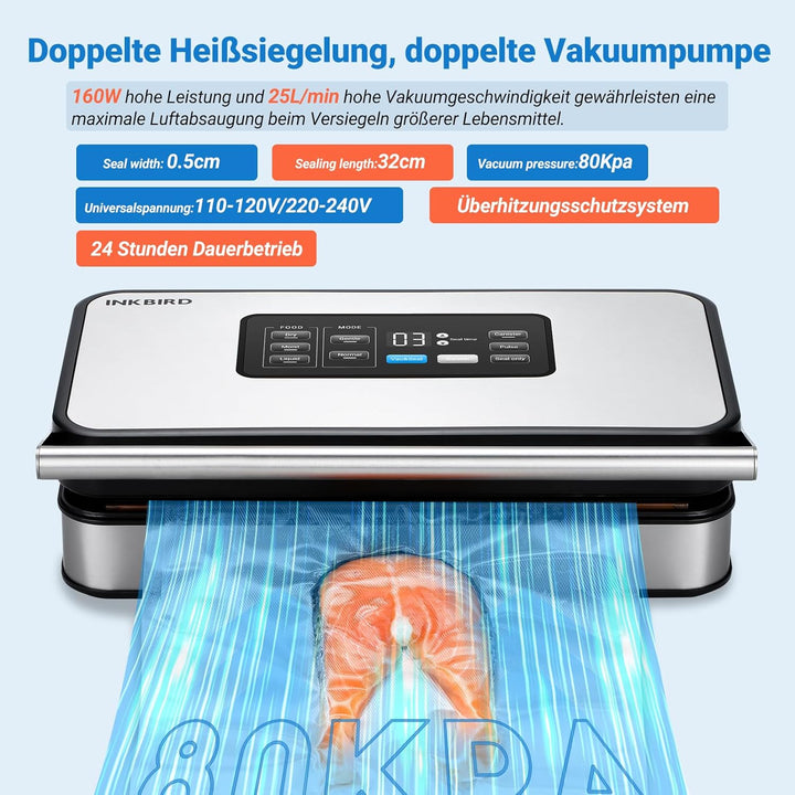 INKBIRD Vakuumiergerät, Folienschweissgeräte für Lebensmittel mit Trocken-/Nass-/Flüssigkeitsmodus,D