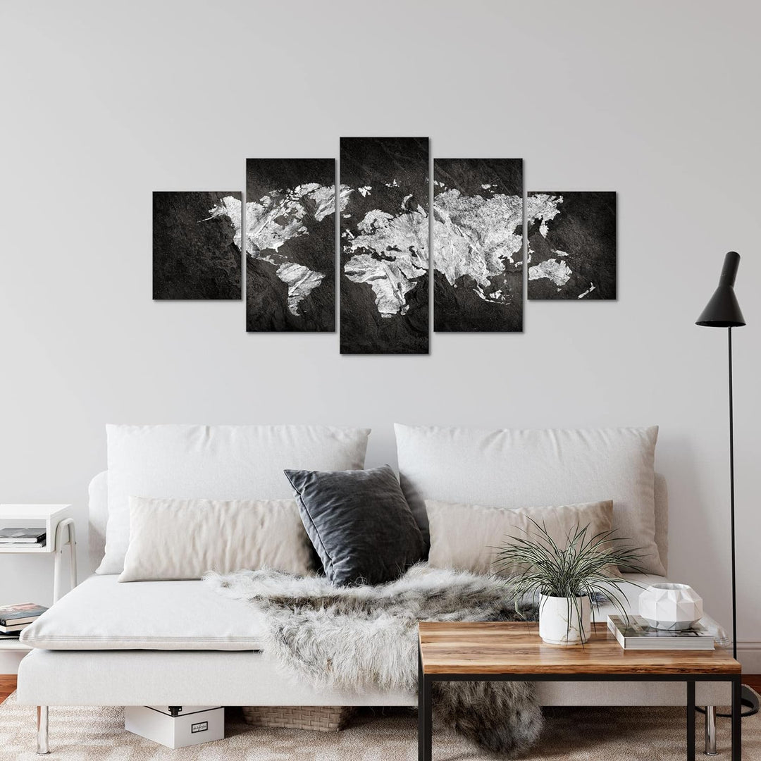 Runa Art Wandbilder Weltkarte 5 Teilig Bild auf Vlies Leinwand Deko Büro Wohnzimmer Kontinente Schwa