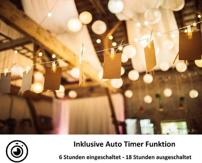 CozyHome Foto Lichterkette Fotoclips - 30 LED mit Klammern & 5m Timer Batterie I Fotolichterketten F