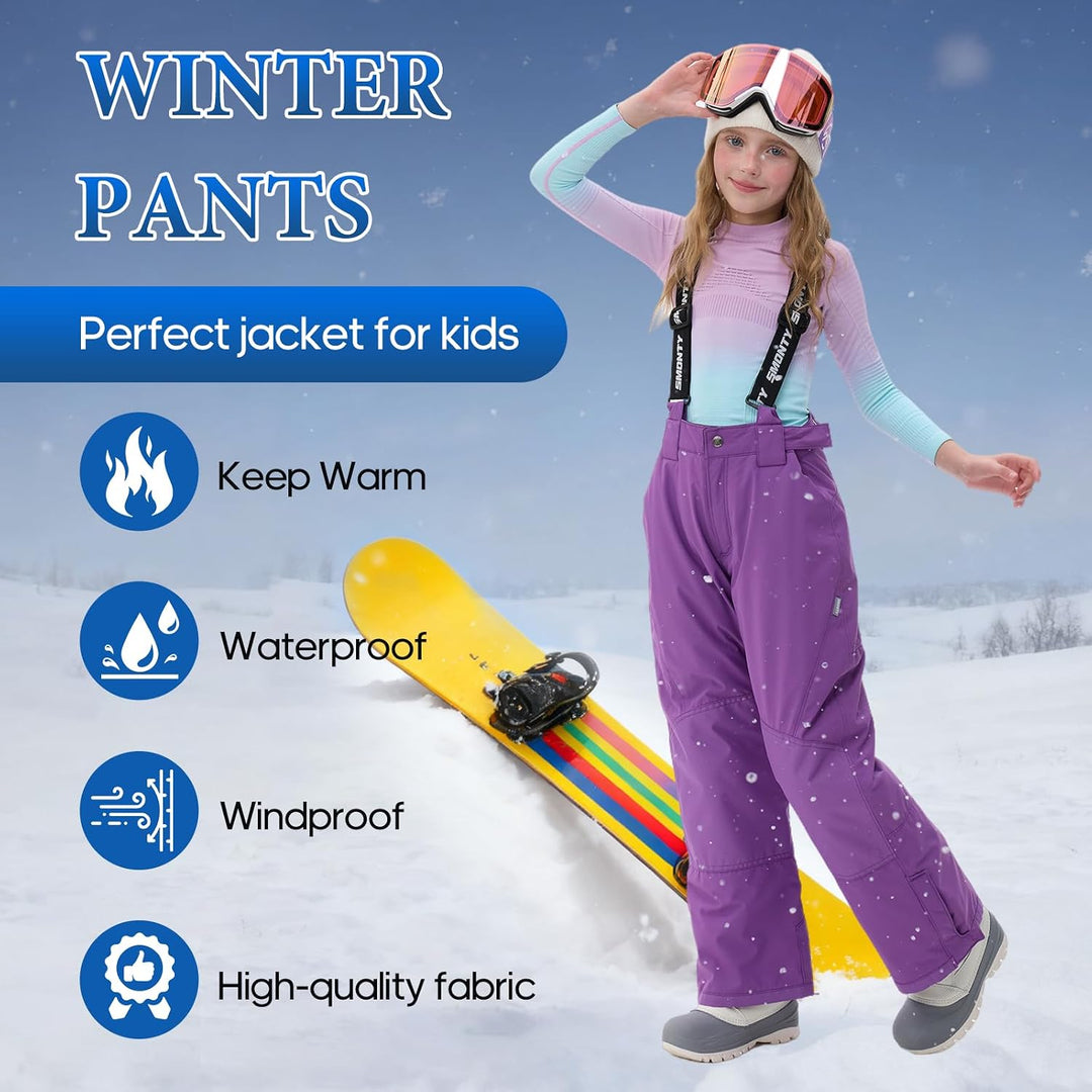 SMONTY Skihose für Kinder Mädchen Winter Wasserdicht Winddicht Warme Snowboard-Rückenhose, 140-152 L