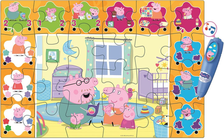 Clementoni Quiz-Bodenpuzzle - Peppa Pig - Interaktives Puzzle mit Stift, Lernspiel für Kinder ab 3 J