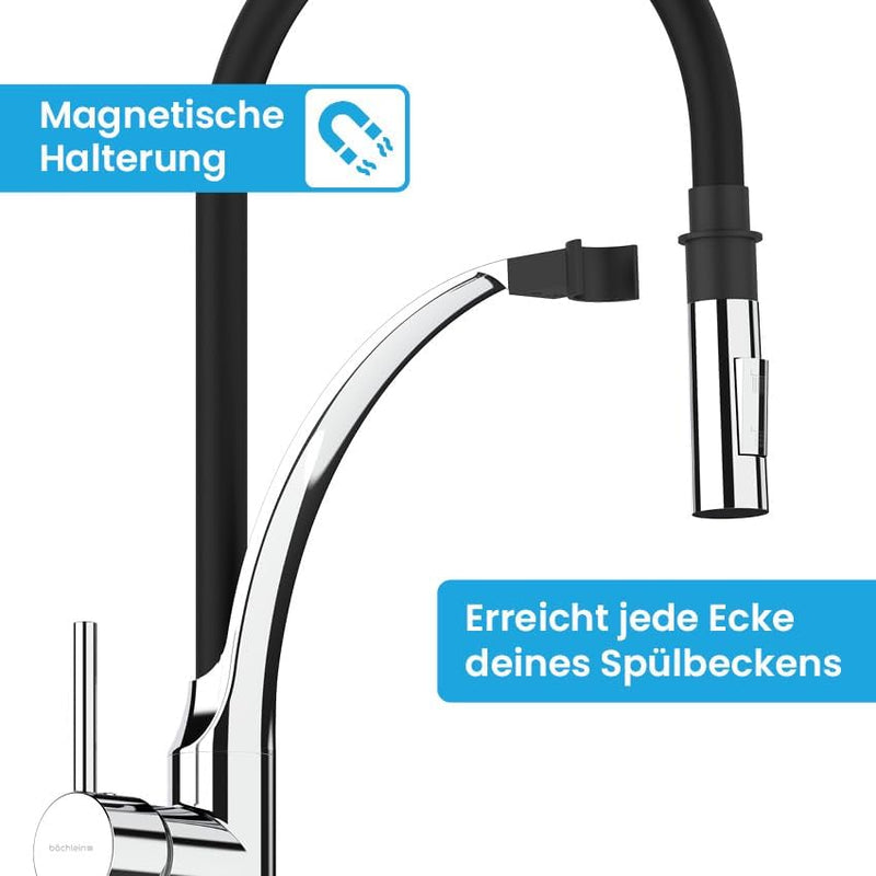 Bächlein Küchenarmatur Assaranco – 360 Grad schwenkbar (Chrom) – Einhand-Spültischbatterie mit flexi