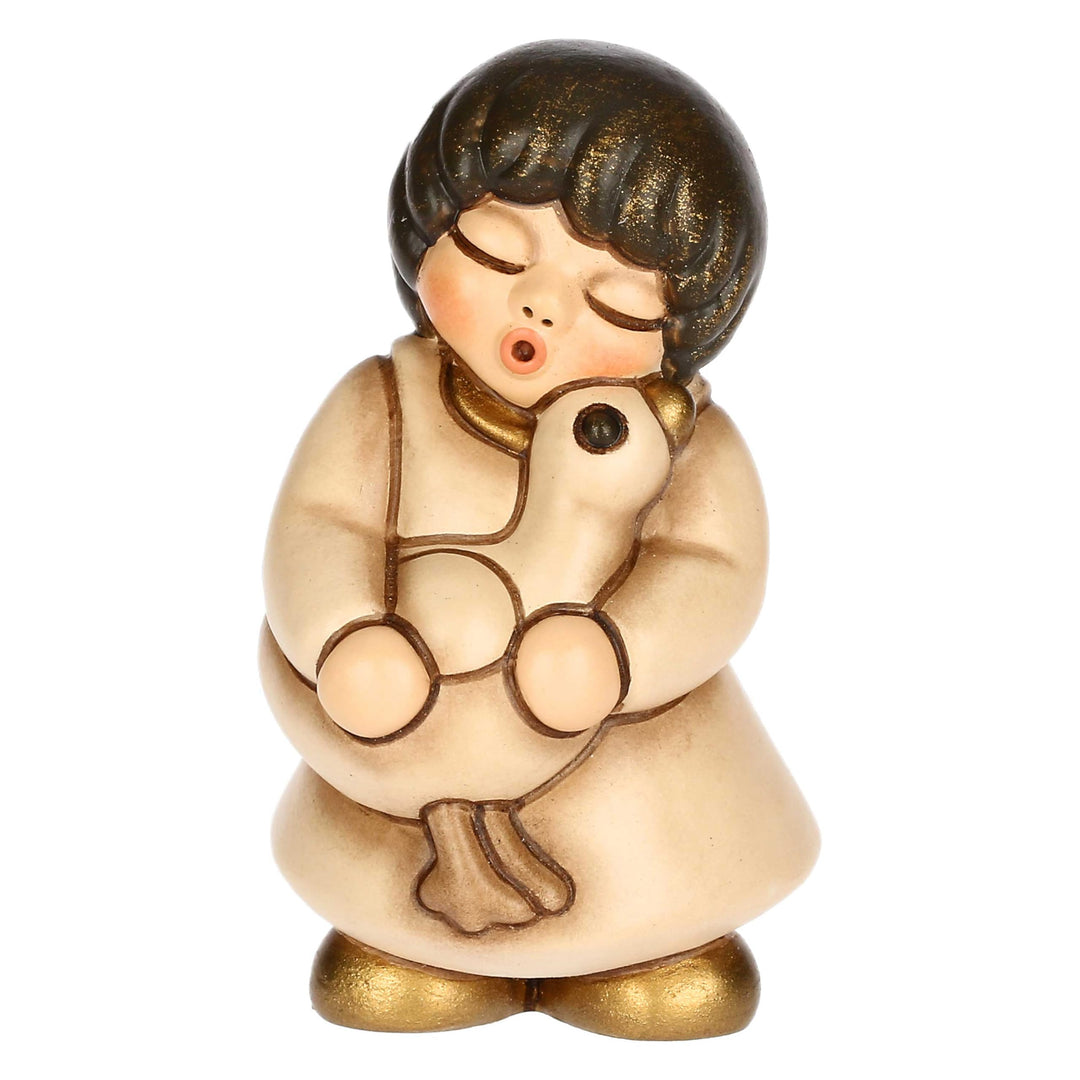 THUN - Mädchen mit Gans beige aus Keramik, 3,6 x 3,6 cm, Höhe 6,2 cm, Kollektion Krippe Classico