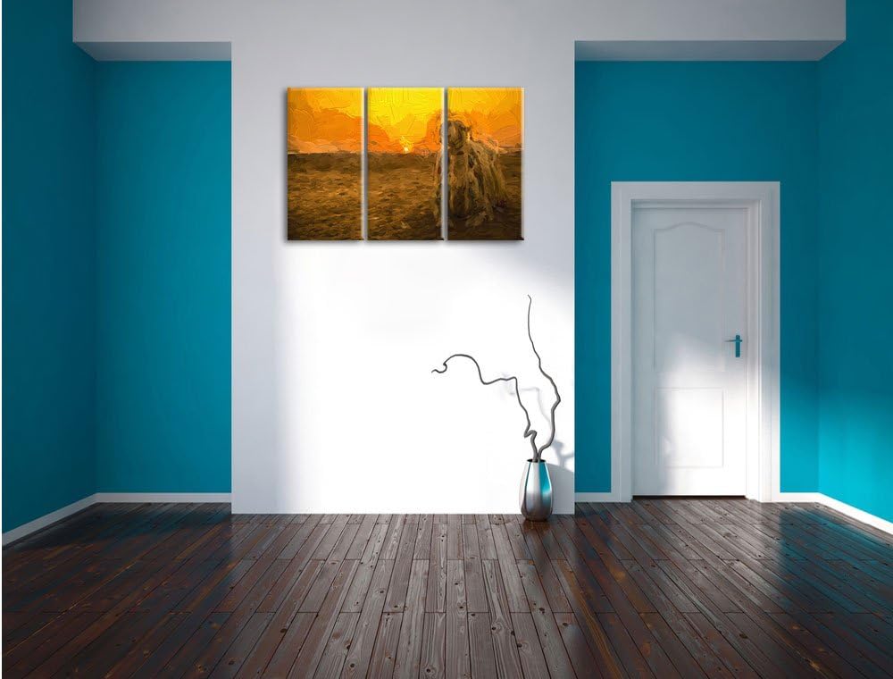 Pixxprint Kamel in ägyptischer Wüste / 3-Teilig/Gesamtmass 120cm Leinwandbild bespannt auf Holzrahme