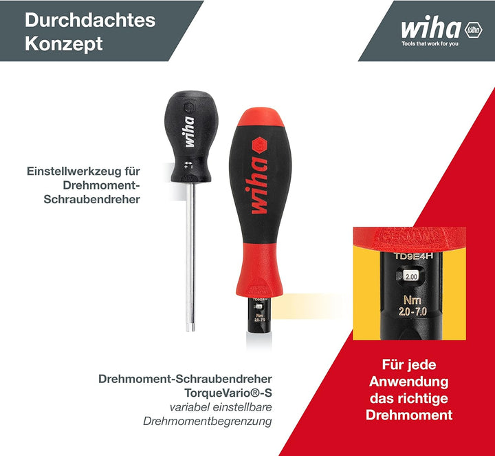 Wiha verstellbarer Drehmoment Schraubendreher TorqueVario®-S (26464) variabel einstellbar I 2-7 Nm I