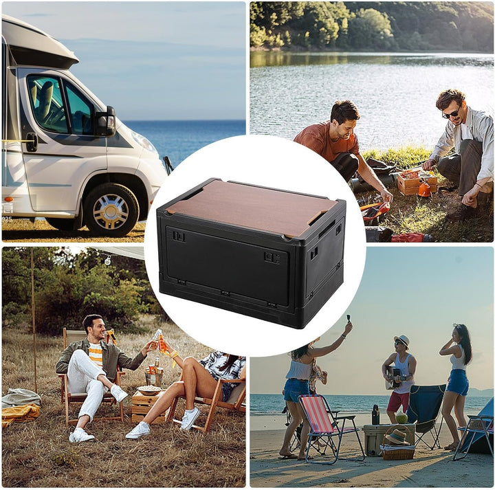30l/50l Outdoor Camping Storage Box | Four-sided Side Door Camping Box | Wooden Cover Outdoor Storag
