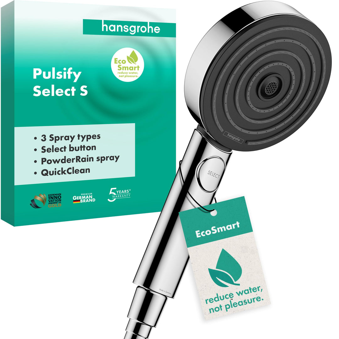 hansgrohe wassersparender Duschkopf Pulsify Select S, Sparduschkopf, Duschbrause, 3 Strahlarten Acti