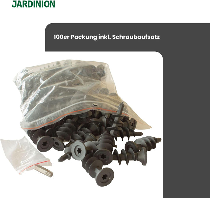 Noppenbahn Schrauben aus Kunststoff inkl. Akkuschrauber-Aufsatz 100 Stück Silber, zur Befestigung vo