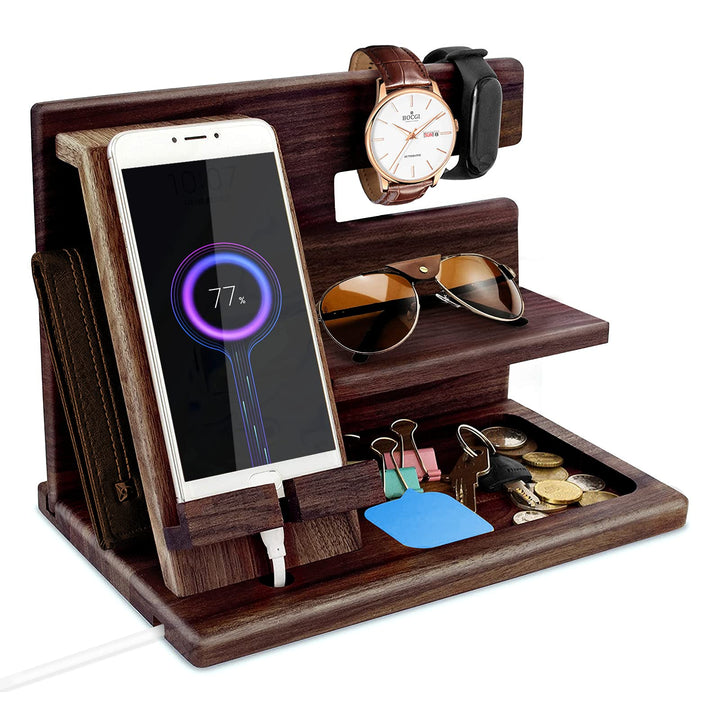 Geschenke für Männer Geburtstag Holz Telefon Dockingstation Geldbörsenständer Uhren Nachttisch Organ