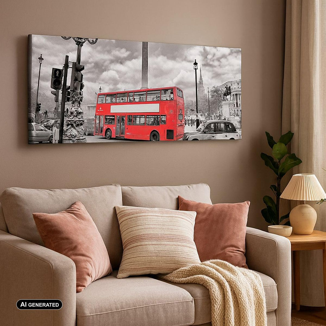 Panorama Bilder auf Leinwand 100x40cm Leinwandbild Trafalgar Platz Taxi London Gross Wanddeko Bild S
