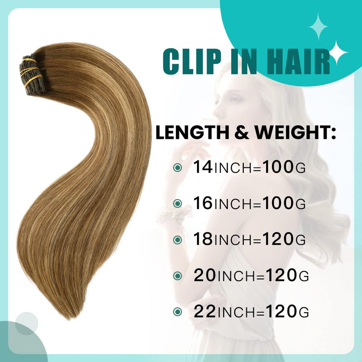 SURNEL Haarverlängerung Echthaar Clip 6pcs/120g Balayage Dunkelbraun mit Karamellblond Echthaar Exte