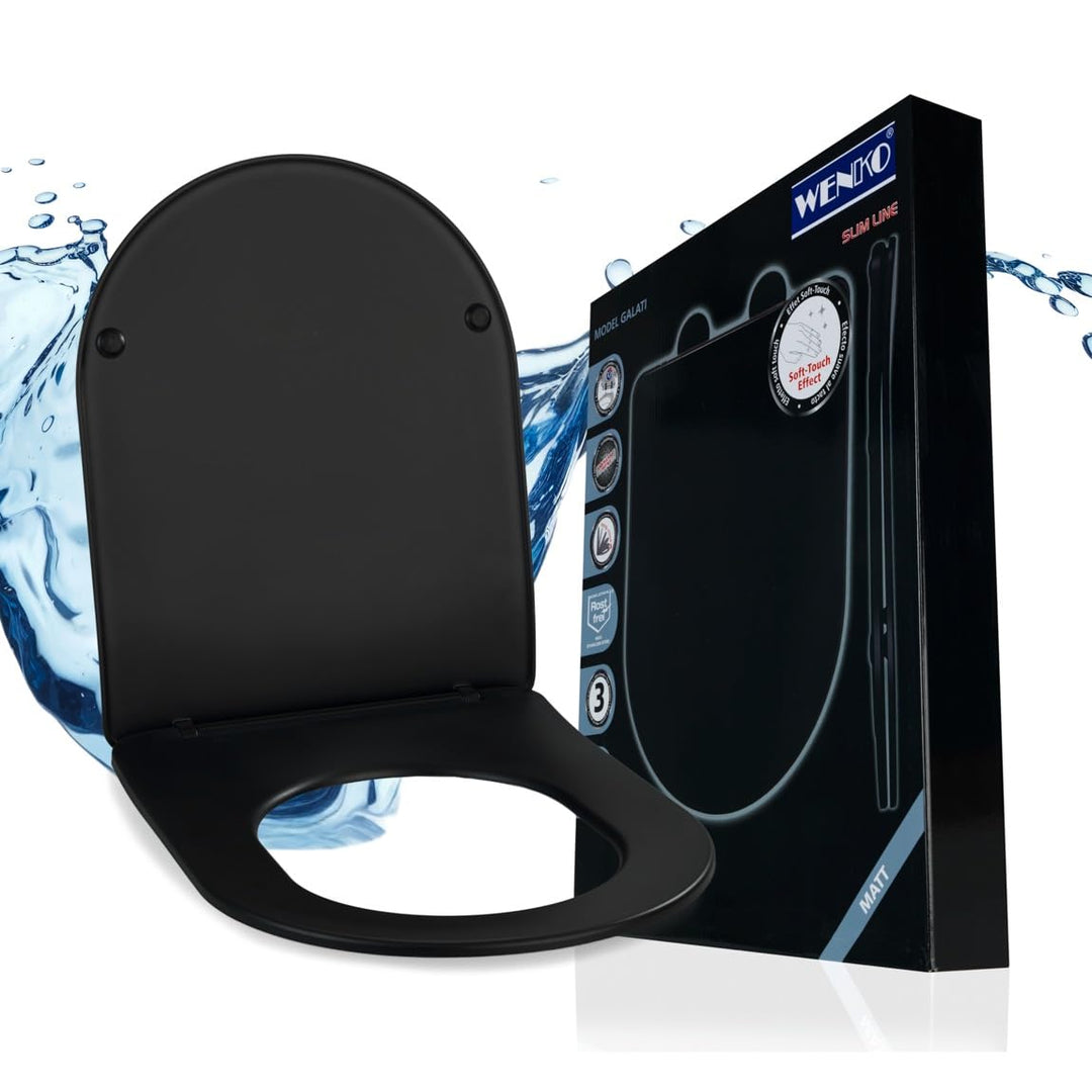 WENKO WC-Sitz Galati, flacher Toilettensitz in D-Form mit Absenkautomatik, aus Duroplast, Fix-Clip-B