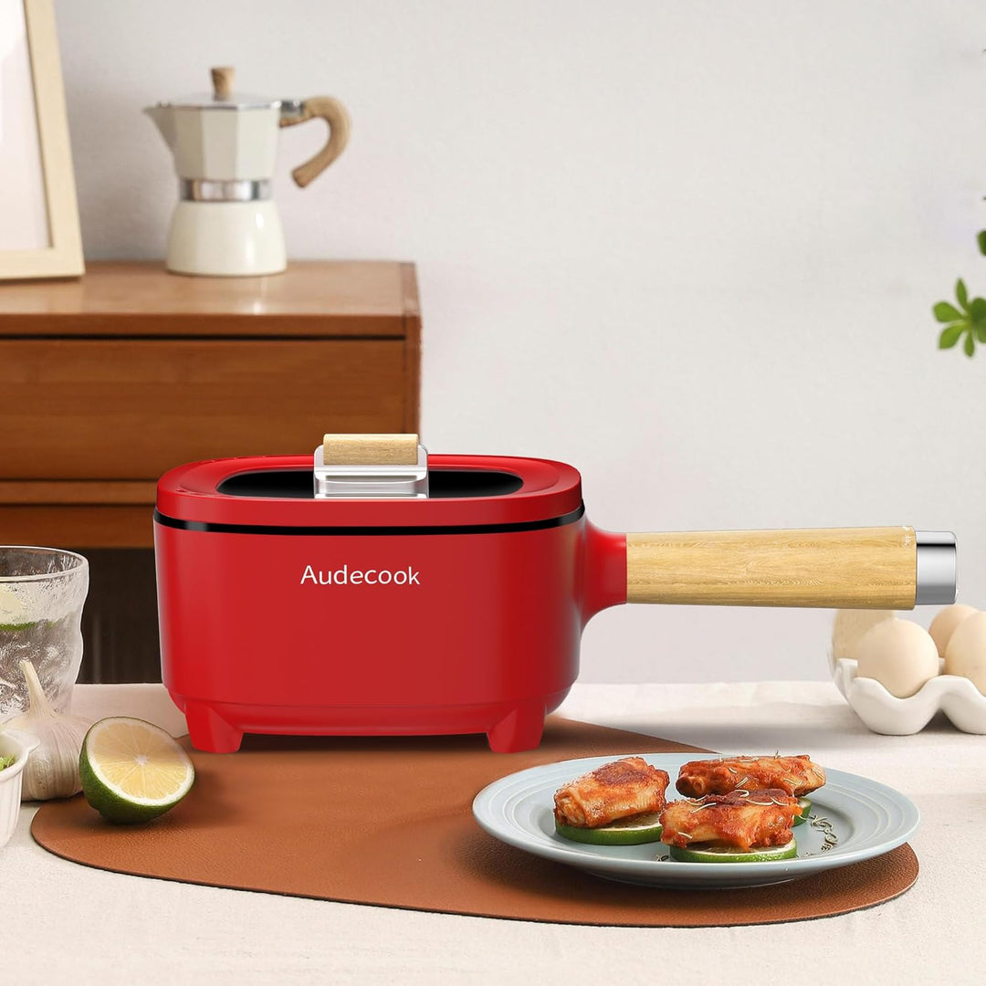 Audecook Elektrischer Hot Pot mit Dampfgarer, 2L/20cm Antihaft Elektropfanne mit Keramikglasur, Trag