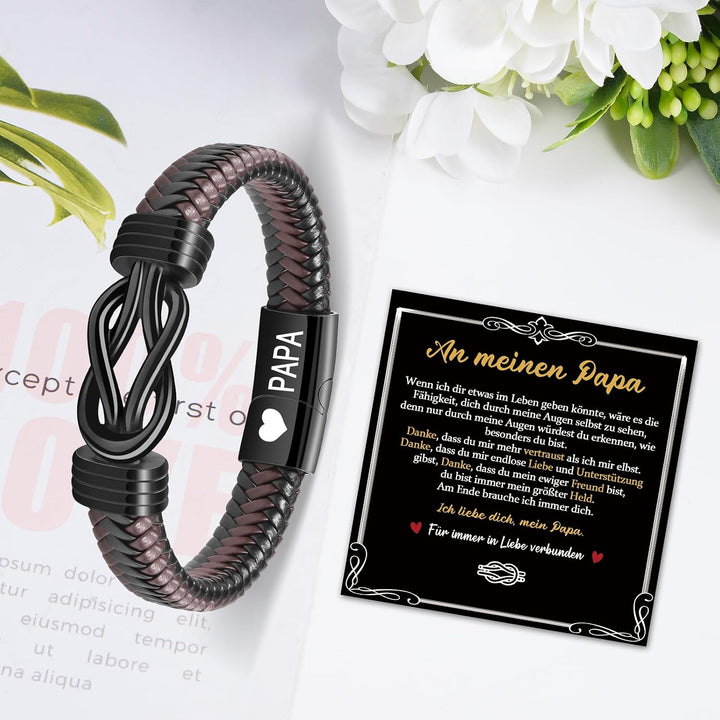 CheersLife Knotenarmband Geschenk Für Männer Braun Geflochtenes Leder Edelstahl Unendlichkeit Armbän